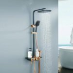 Single-Handle Brass Rainfall Thermostatic Bathroom Shower Set Classic Style Mixer Tap Digital Bath System Polished Ceramic Valve