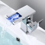 Modern LED Waterfall Basin Square Stainless Steel Single-Hole Brushed Ceramic Valve Core Hot Cold Water Sense for Bathroom - Image 2