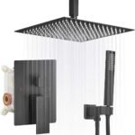 Luxury Black Square Rainfall Shower Head Handheld Mixer Set Brass Ceiling-Mounted Bathroom Shower Faucet