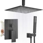 Luxury Black Square Rainfall Shower Head Handheld Mixer Set Brass Ceiling-Mounted Bathroom Shower Faucet - Image 4