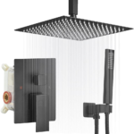 Luxury Black Square Rainfall Shower Head Handheld Mixer Set Brass Ceiling-Mounted Bathroom Shower Faucet - Image 3