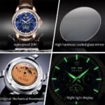 OLEVS 6695 Men Watches Comfortable Leather Strap Automatic Multi-functional Dial Mechanical Dual Calendar Auto Date Wristwatch - Image 2