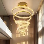 Modern Villa Crystal Ring Chandelier LED Pendant Light with Stainless Steel Rings Gold Finish for Home Hotel Luxury Living Room