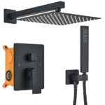 Single Handle Rain Shower Set Black Wall-Mounted Embedded Soft Spray Pattern Ceramic Valve Core for Bathroom Toilet Mixing Valve