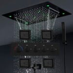 Matte Black LED Shower Head Panel Rain Waterfall Shower System Set Lateral Jet With Thermostatic Mixer Valve Diverter - Image 3