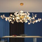 Large Art Ceramic Apricot Leaf Decorative Chandelier Hanging Light Hotel Villa Lobby Cross Border Pendant Lights